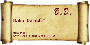 Baka Dezső névjegykártya